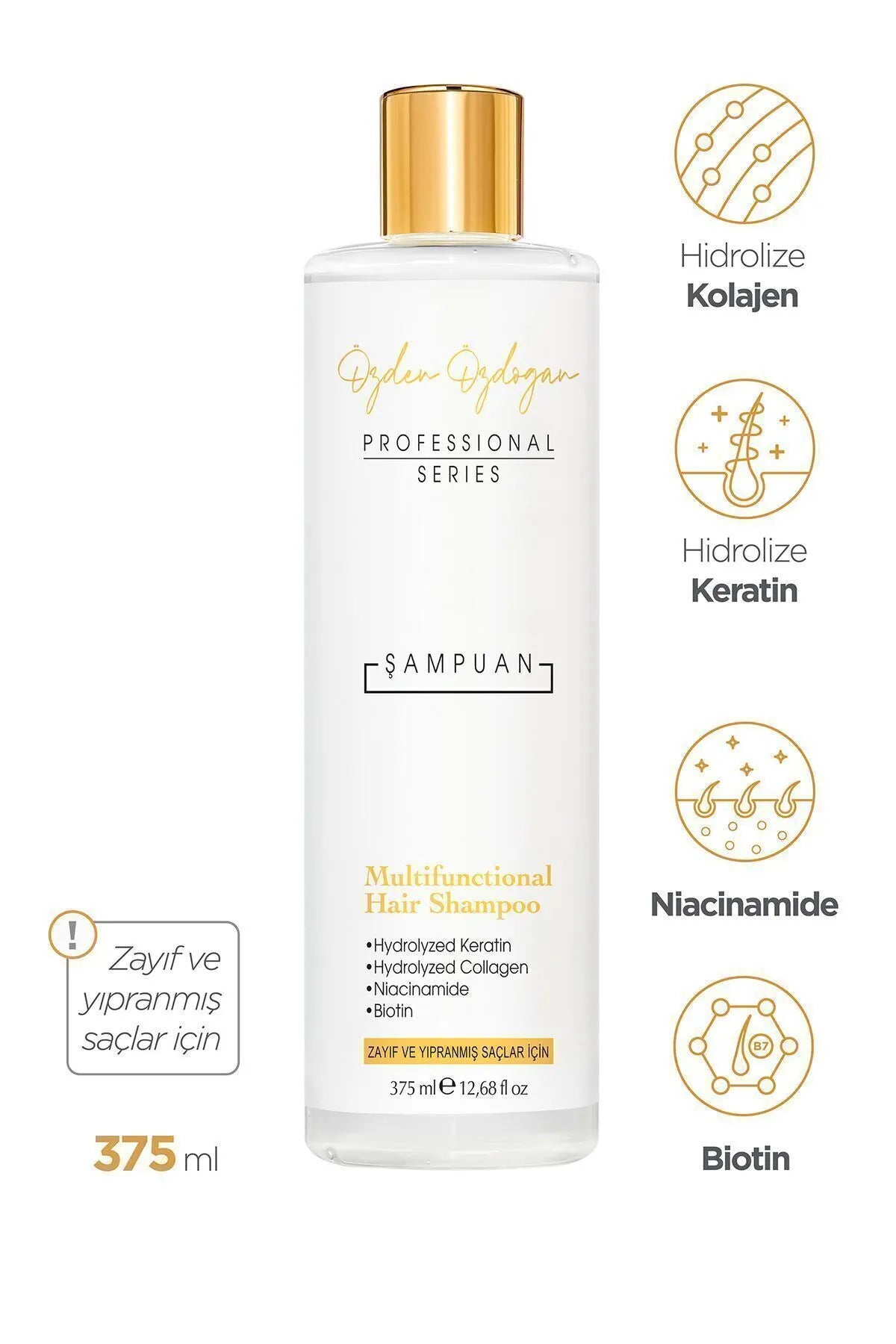 OZDEN OZDOGAN / ÖZDEN ÖZDOĞAN- Profesional Series - Versterkende Shampoo voor Zwak en Beschadigd Haar: Met Keratine, Collageen en Biotine voor Natuurlijk Volume Snelle Groei en Tegen Haaruitval - 375 ml Care Complex