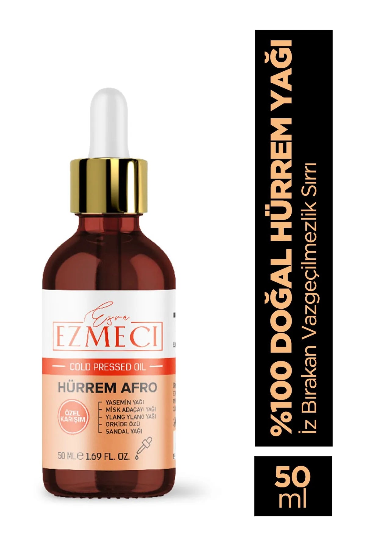 Esra Ezmeci - Hurrem Afro - Unieke Mix van 5 Essentiële Oliën, Jasmijn-, Scharlei-, Orchideeën-, Sandelhout- en Ylang YlangOlie , Veelzijdigheid van Wonderolie, Van Stressverlichting tot Huidverzorging, Lichaam en Geest, Etherische olie - 50 ml